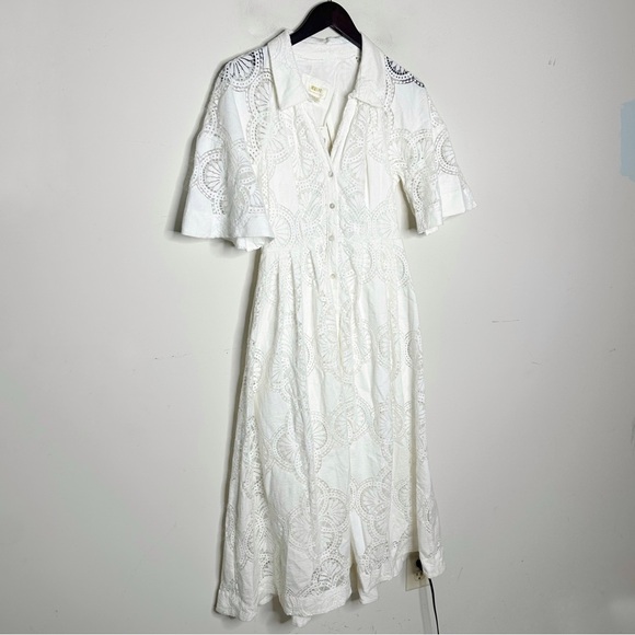 Anthropologie Maeve Eyelet Midi Dress White Size 10 NWT - Picture 6 of 15